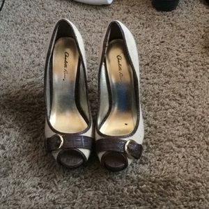 Brown/tan open toe heels